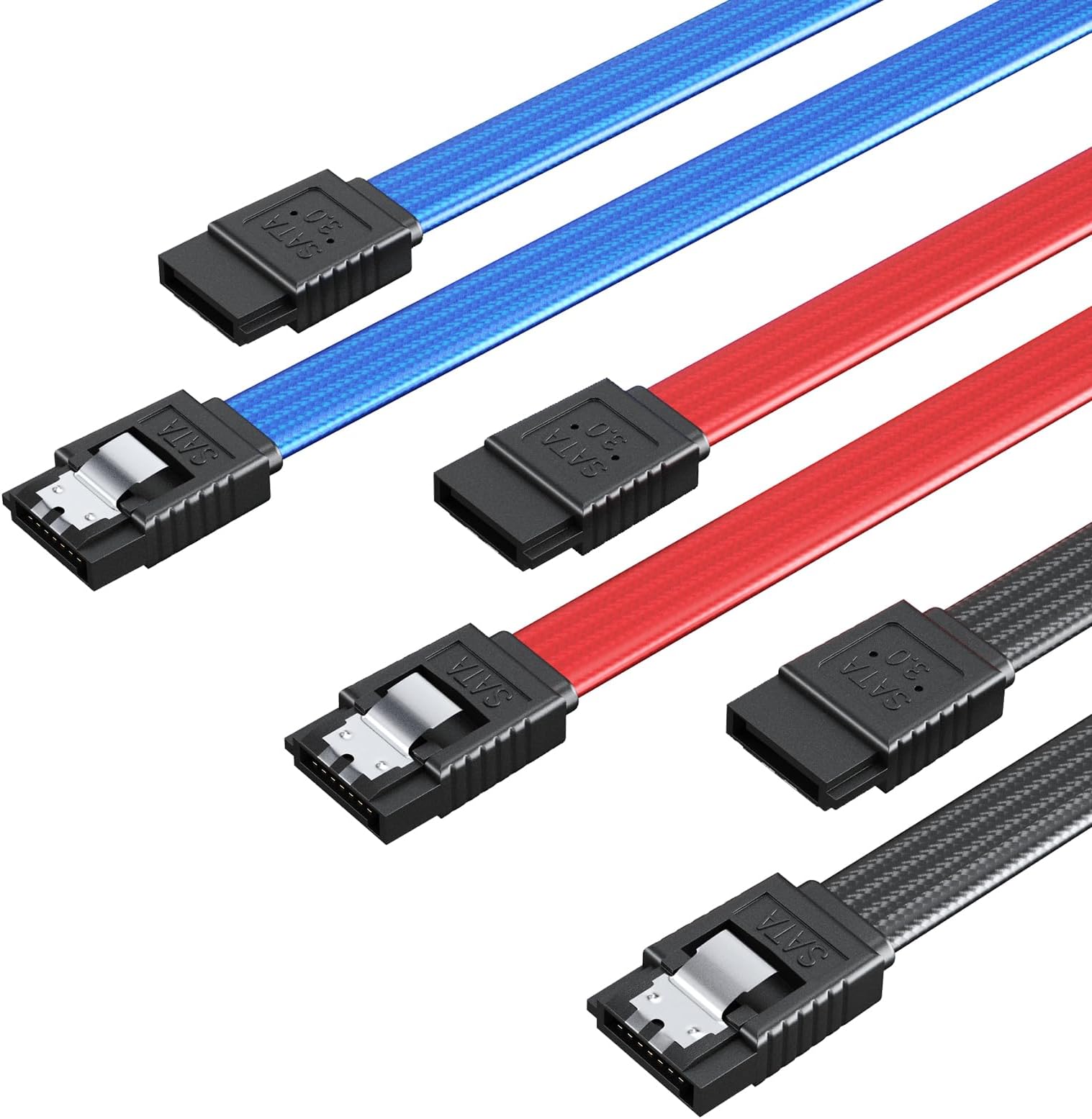 SATA Cable III for SSD HDD Data,3 PCS 6Gbps Straight Angle 15 Inch Sata Data Cable Compatible for SATA Hard Drive CD Driver, CD Writer,Black
