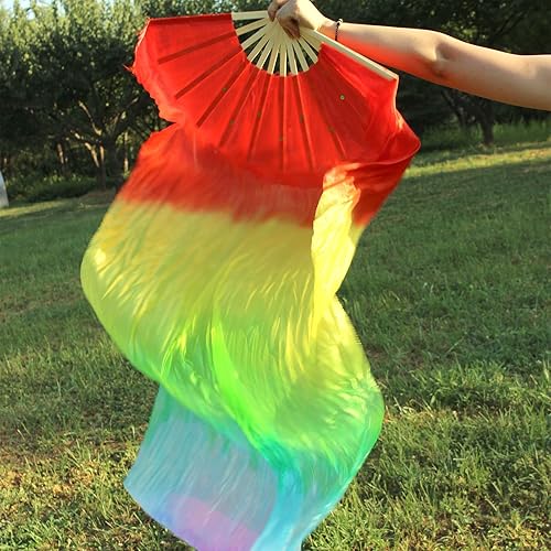 Miniatura 2 de WEISIPU Velos de Abanico de Danza del Vientre de Seda Sintética Hechos a Mano - Velos de Abanicos Largos de Bambú Disponibles en 8 Colores
