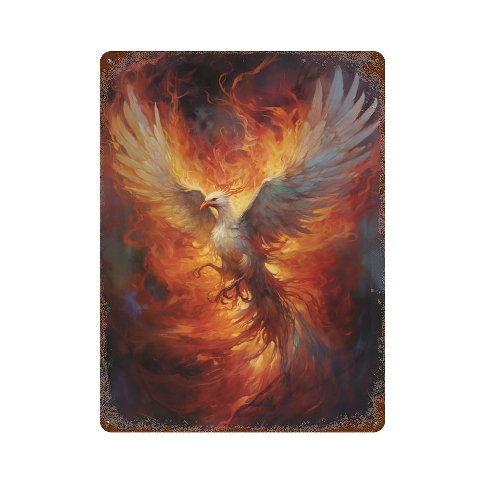 Vintage Rust Metal Sign Mystical Phoenix Bird 15.7"x11.8", Shabby Chic Decor for Cafe, Home Bar And Lounge Decor