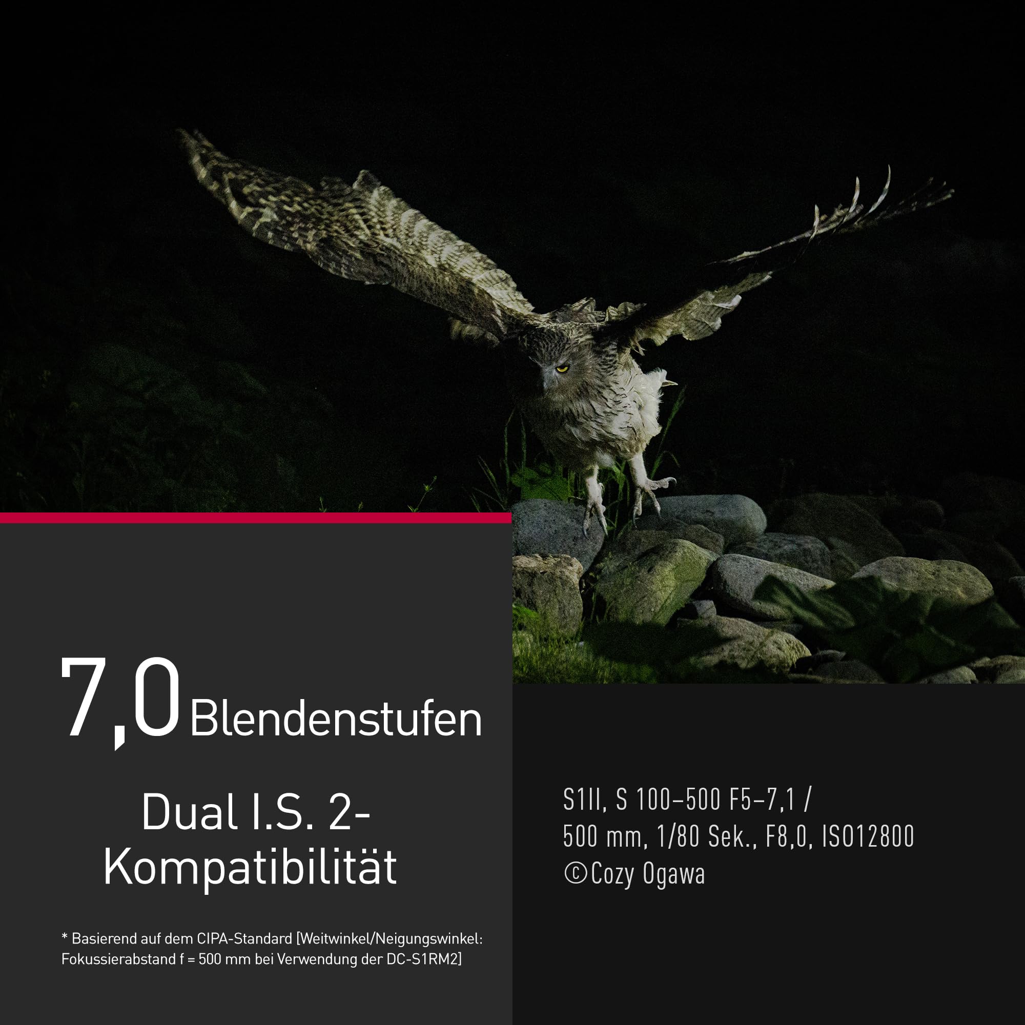 Panasonic LUMIX S-R100500E 100-500 mm F5-7.1 O.I.S. L-Mount Objektiv, Vollformat-Telezoom, 0,8 m Naheinstellgrenze, anpassbarer Fokusring, wetterfest, Schwarz