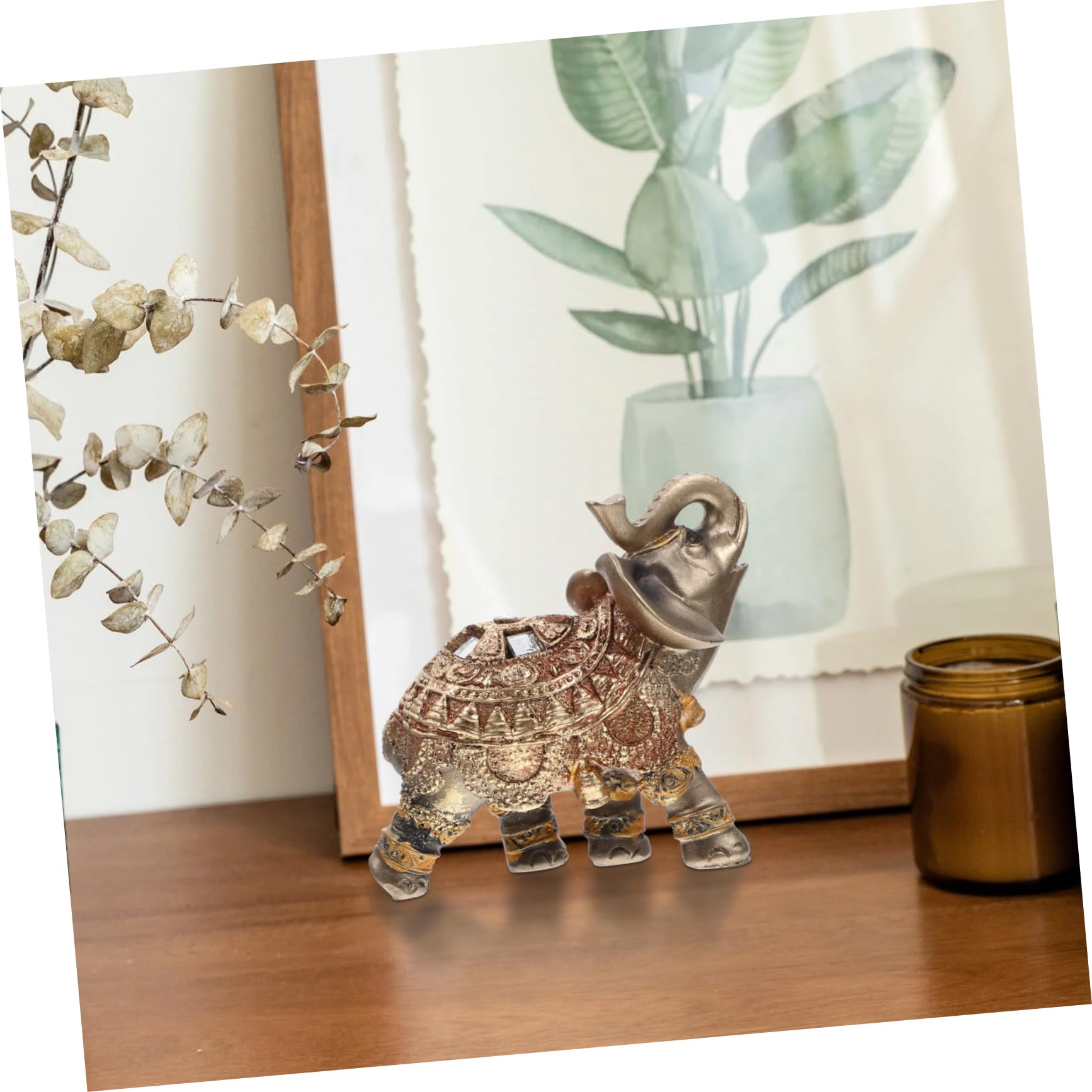 Amosfun 3 Pz ornamenti di elefanti piccola statua di elefante giocattolo modello elefante boho arredamento gadget casa modello di da tavolo decoro in resina Golden