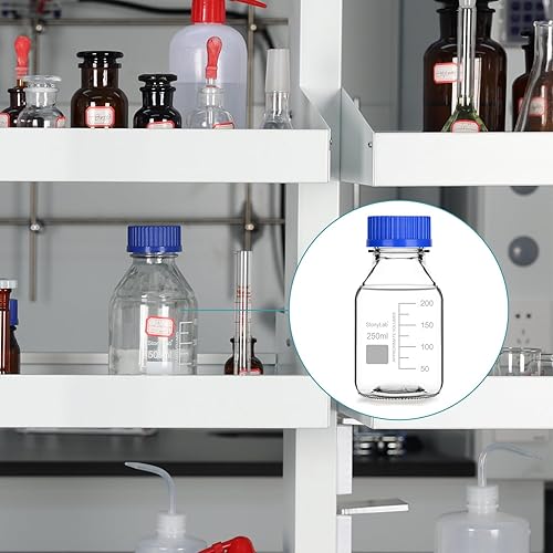 Miniatura 6 de stonylab Botellas de almacenamiento graduadas con tapa de rosca GL45, 67.6 fl oz de vidrio de borosilicato, botellas redondas de almacenamiento de