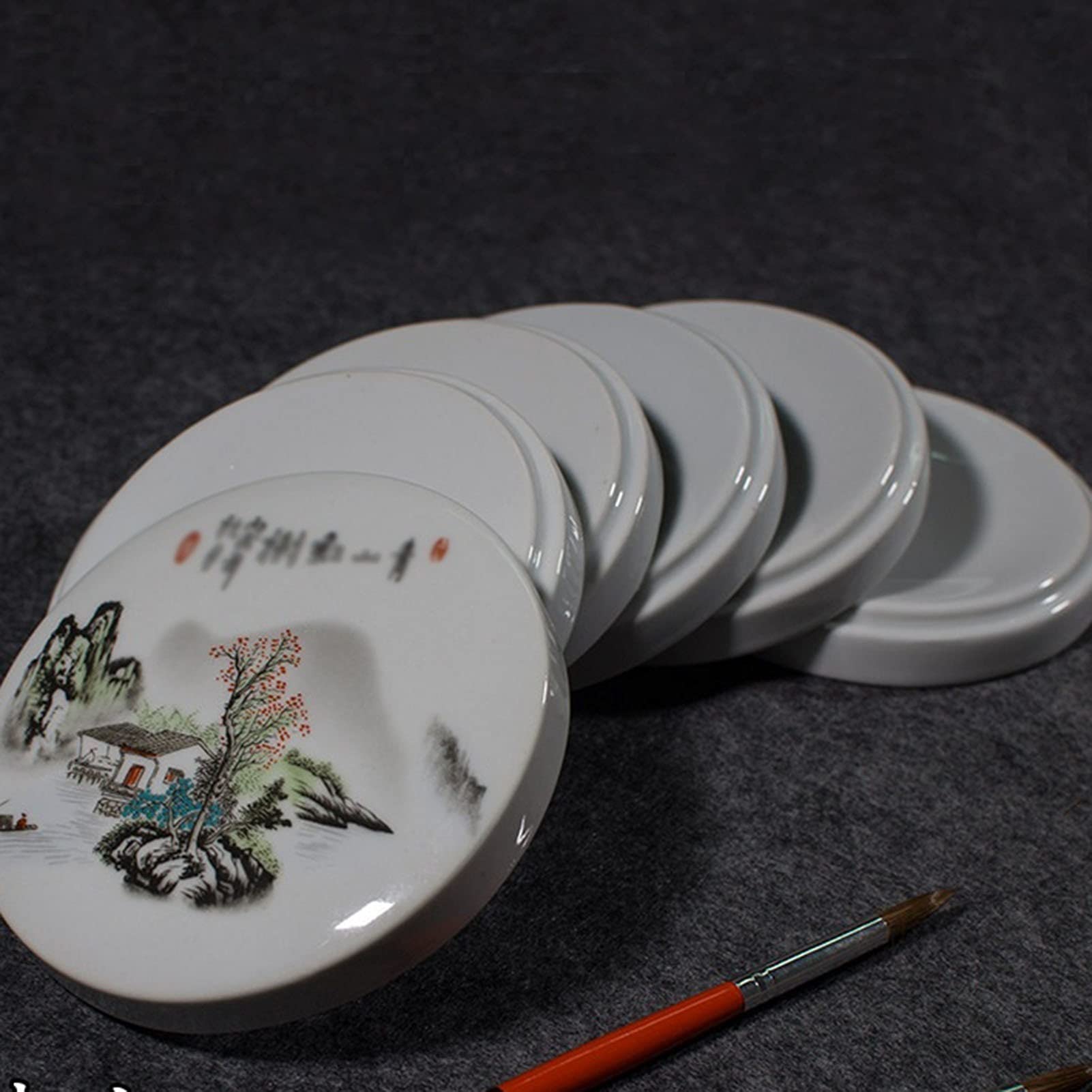 Płaska paleta do mieszania farb, Płaska ceramiczna paleta farb biała z pokrywką do chińskiej farby akwarelowej gwasz