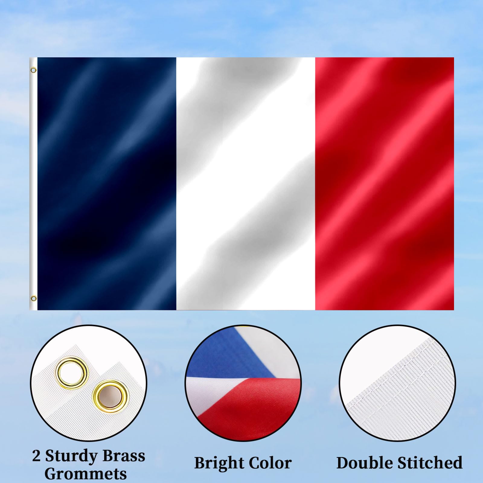 French Flag 3x5 FT France Flag With Brass Grommets Fade Proof For Outdoor Decor(France) - Image 4