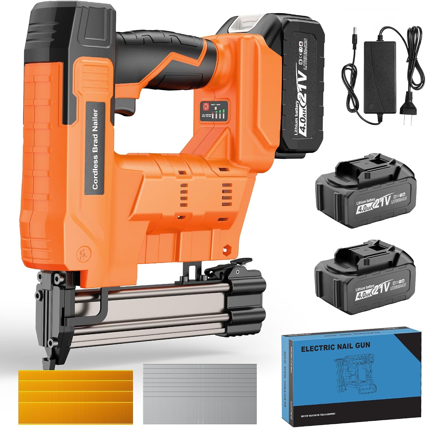Nail Gun Cordless with Battery 4.0Ah× 2, 2-in-1 18 Gauge Brad Nailer & Stapler, Includes 1600 Nails/Staples, Dual Mode Electric Nailer for Woodworking, Home Repairs, DIY, Carpentry