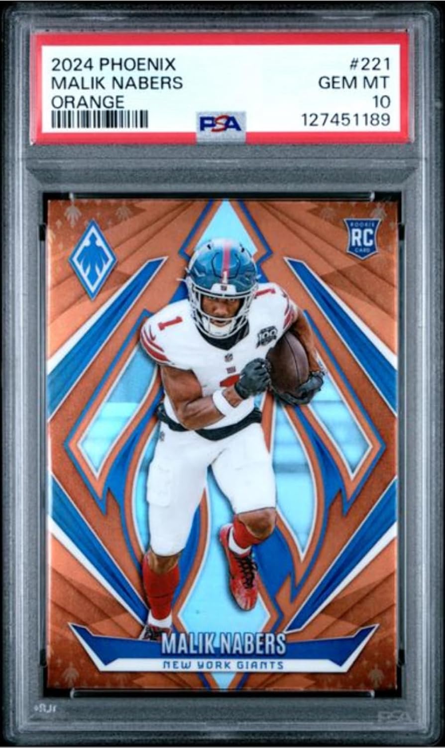 Graded 2024 Panini Phoenix Malik Nabers #221 Orange Rookie RC Football Card PSA 10 Gem Mint