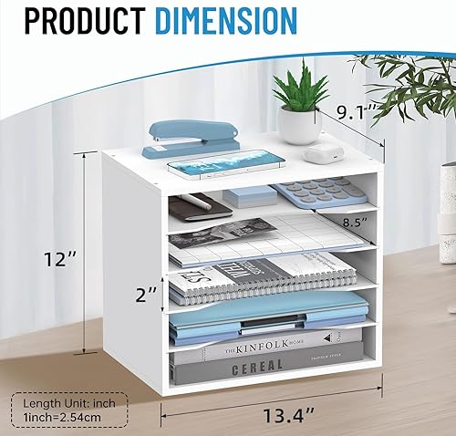 Miniatura 3 de Organizador de escritorio de madera de 5 niveles, organizador de bandeja de papel para escritorio con estantes de almacenamiento ajustables,