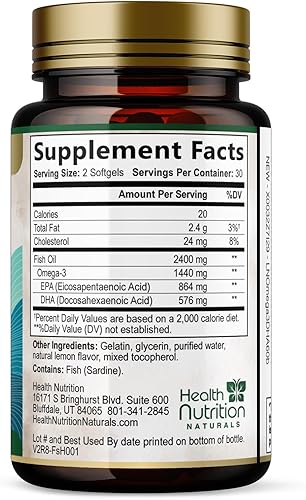 Miniatura 9 de Suplementos de aceite de pescado Omega 3 – 2400 mg de aceite de pescado por porción – Omega-3 de triple fuerza con ácidos grasos EPA y DHA – Apoyo