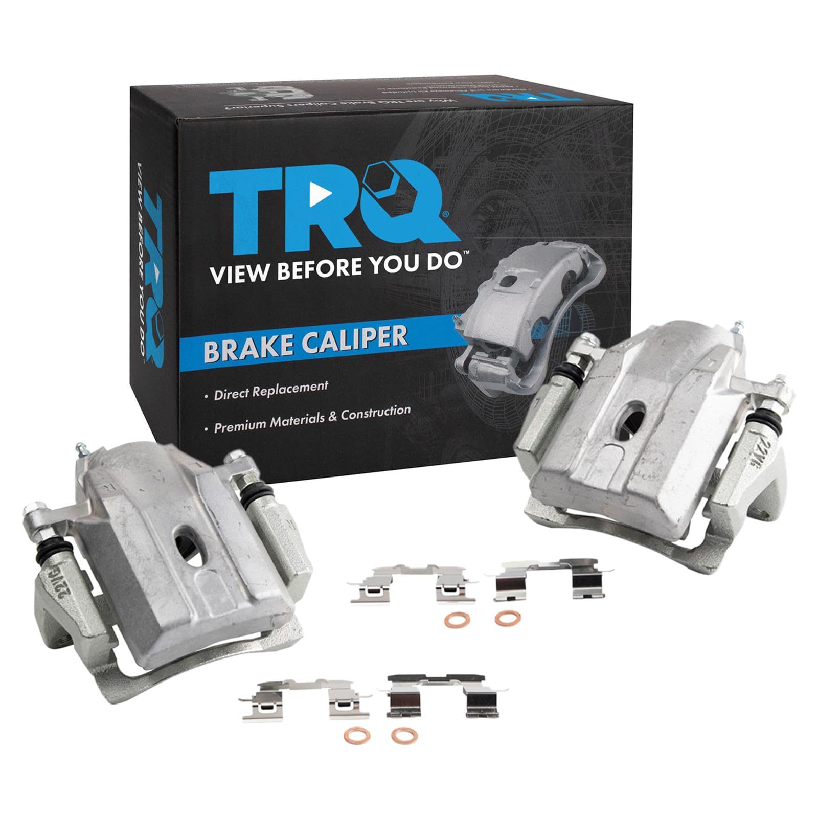TRQ Front Brake Caliper Set Brackets Hardware Zinc Coated Compatible with 2004-2009 Toyota Prius