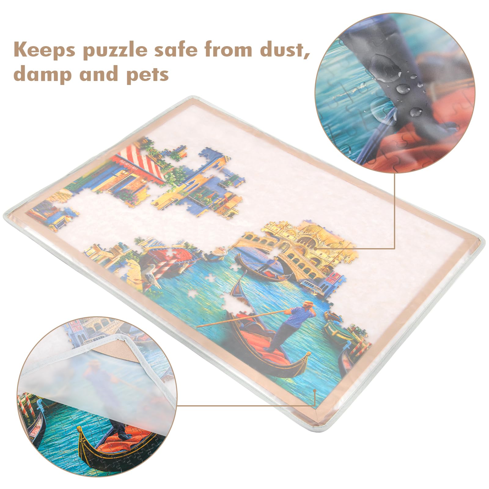 Tablica do puzzli z 4 tacami do sortowania, 1000 sztuk powierzchni do zabawy z osłoną ochronną, filcowa tablica ekspozycyjna 80 cm x 61 cm