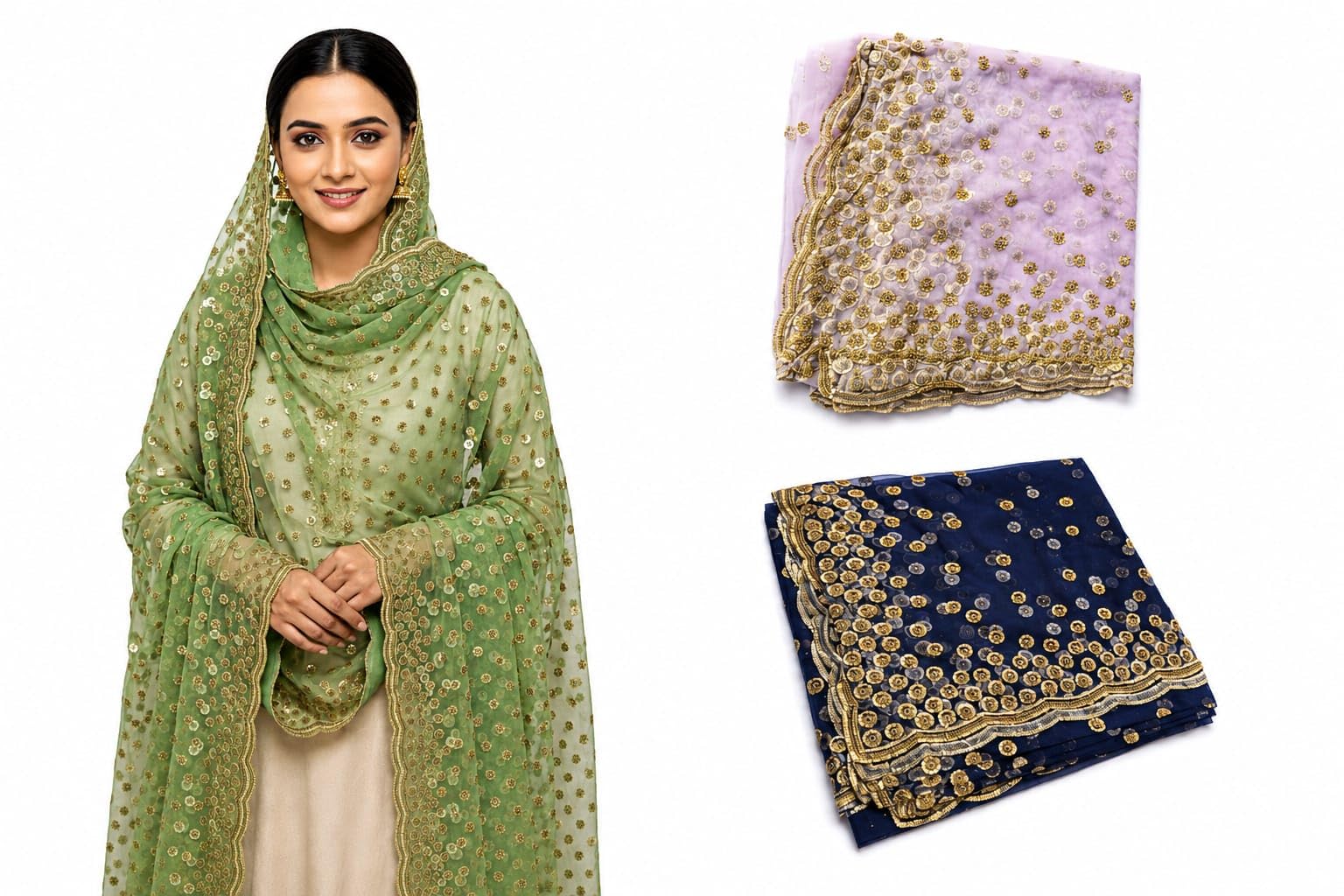 Bridal Groom Shawl with Gold Embroidered Polka Dot Pattern, Net Fabric, Scalloped Border, for Weddings and Special Occasions-picture-17