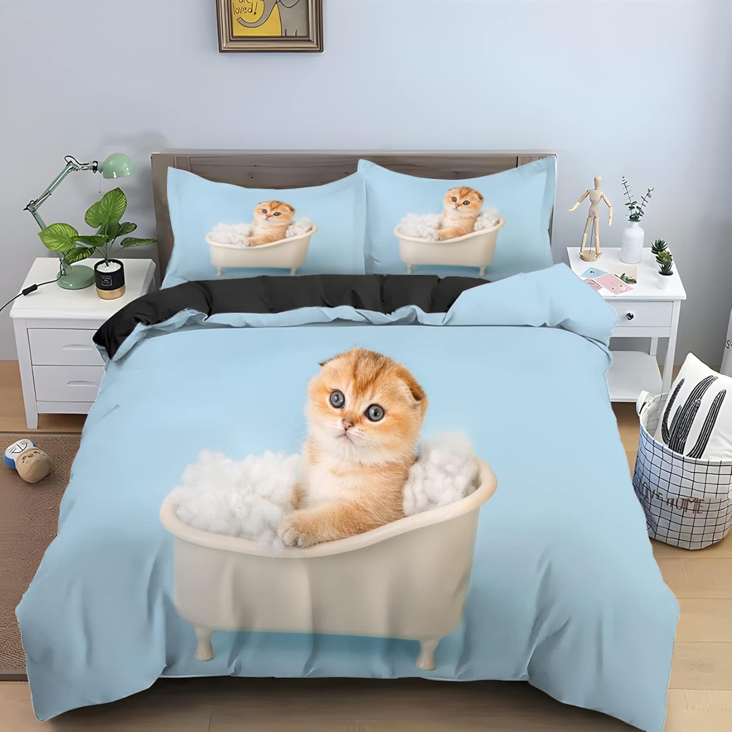 HRBK Blue Dog Duvet Cover Twin Animal Pattern Bedding Set