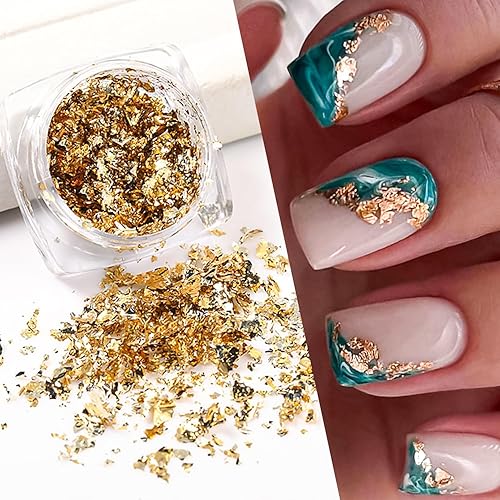 2 Bottles Gold Foil for Nails - Golden Glitter Design,