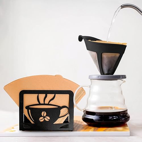 Miniatura 5 de Soporte para filtro de café (#4 en forma de cono) – Incluye: cuchara de café y bolsa con cremallera para café molido – estante, soporte, contenedor,