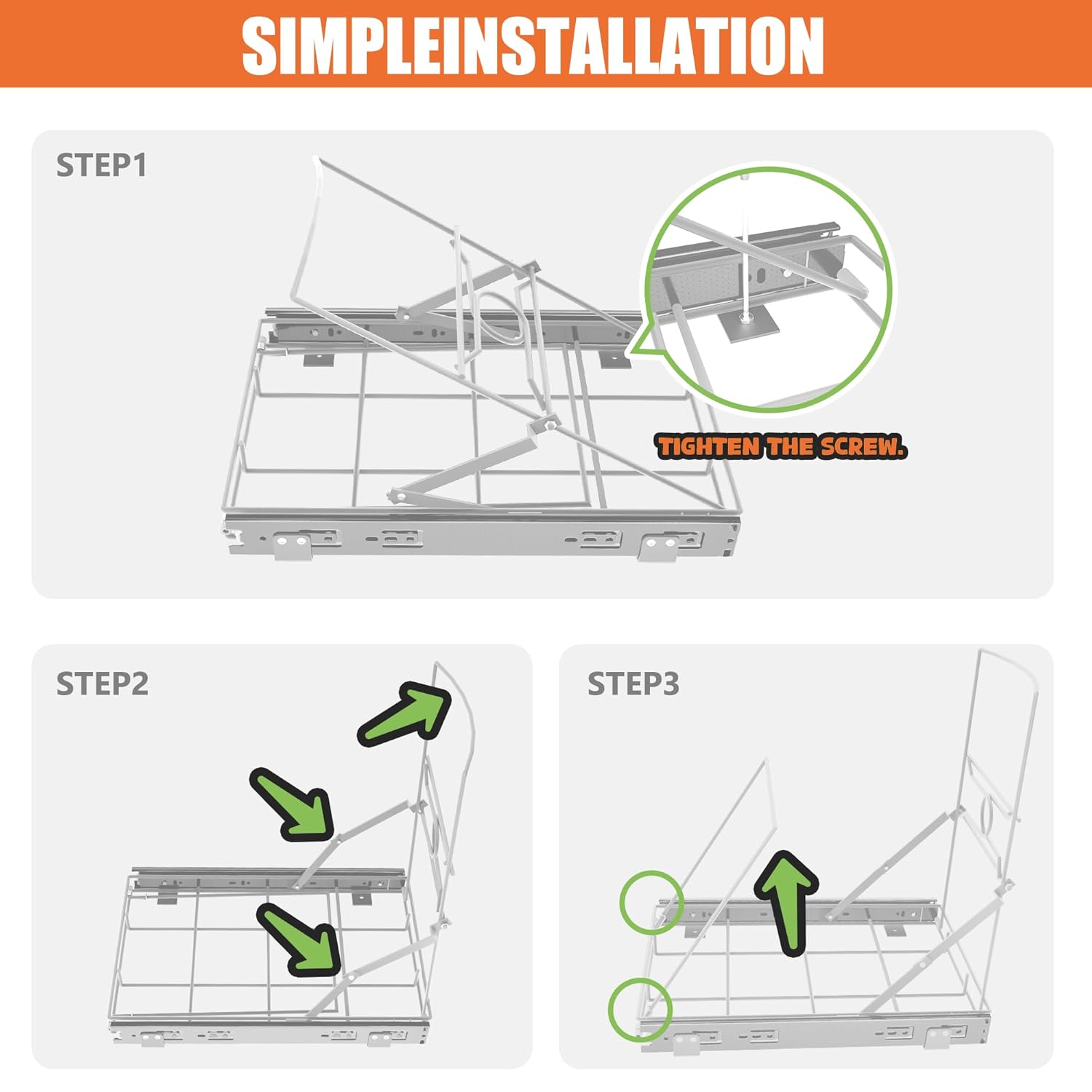 Stainless Steel Slide-Out Trash Bin Rack, Enhanced Heavy-Duty Cabinet Pull-Out System for 7–11 Gallon Cans, Silver (Bin Not Included)