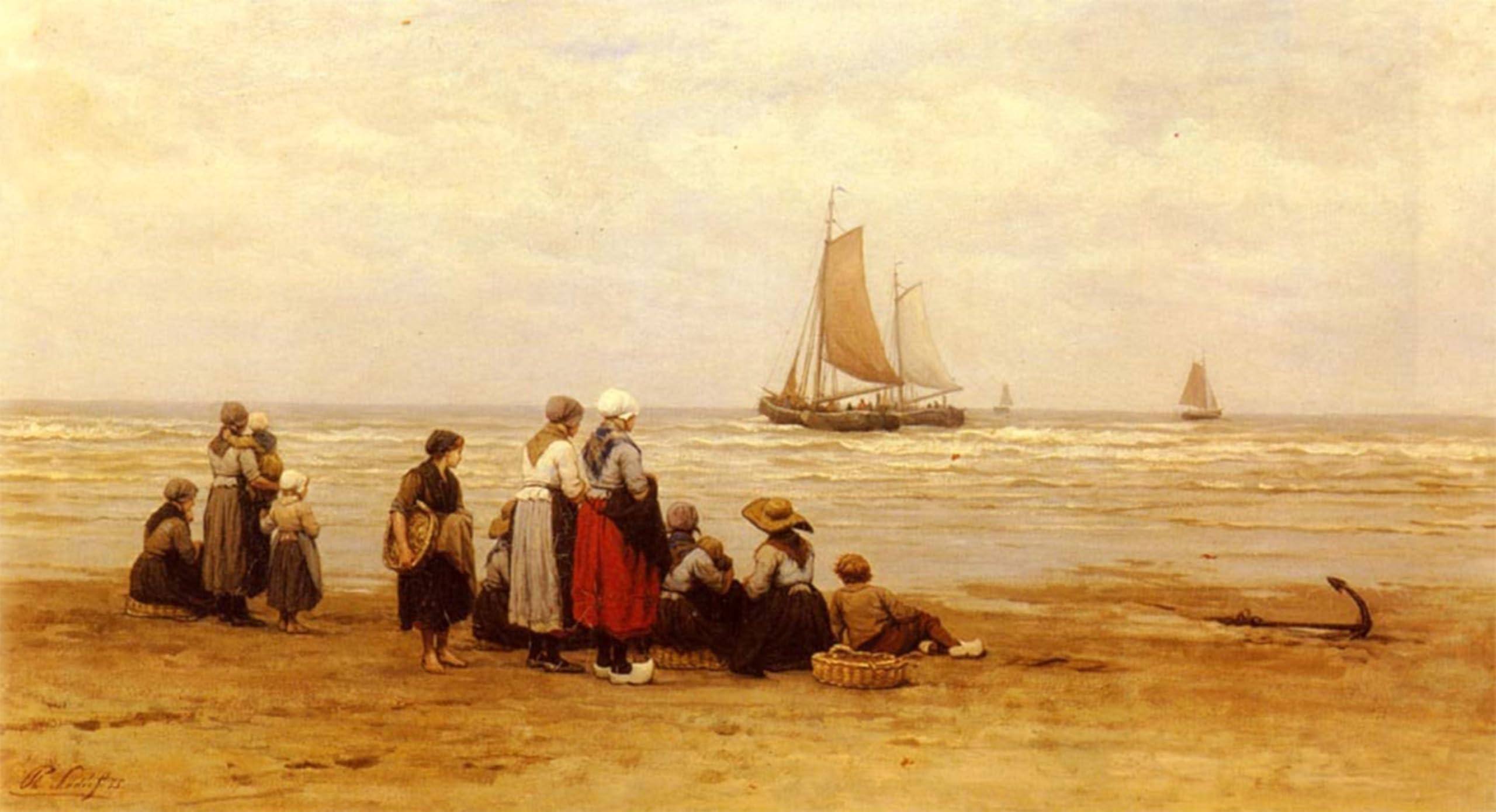 SERENDIPITP Vintage Wall Art Canvas Nordic Poster Canvas Print Picture Seeing off the Fisherman by Philippe Lodowyck Jacob Sadee Wall Art Poster for Home Decor 60x90cm
