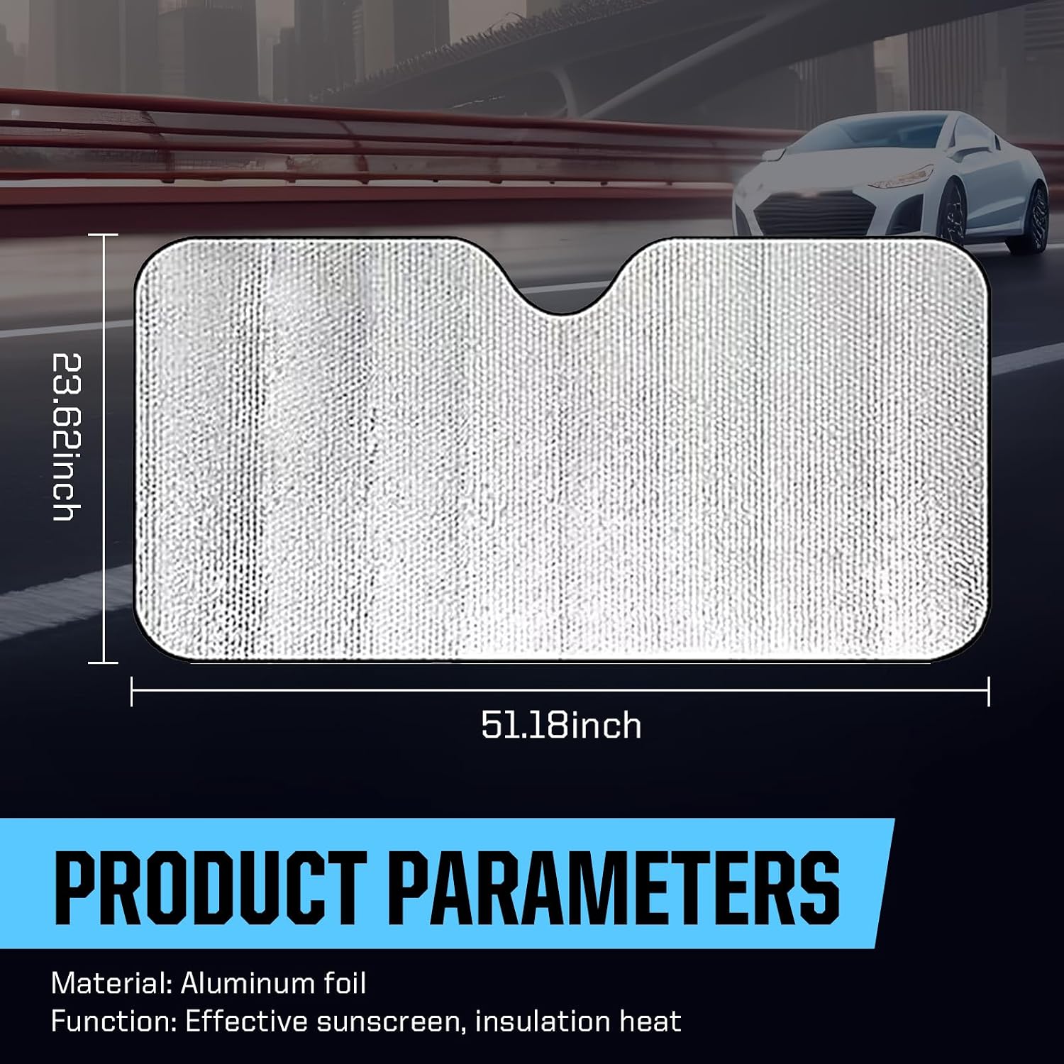 Pack-1 Universal Front Windshield Sun Protector, Shade, Heat Shield (Silver #51.1" x 23.6")