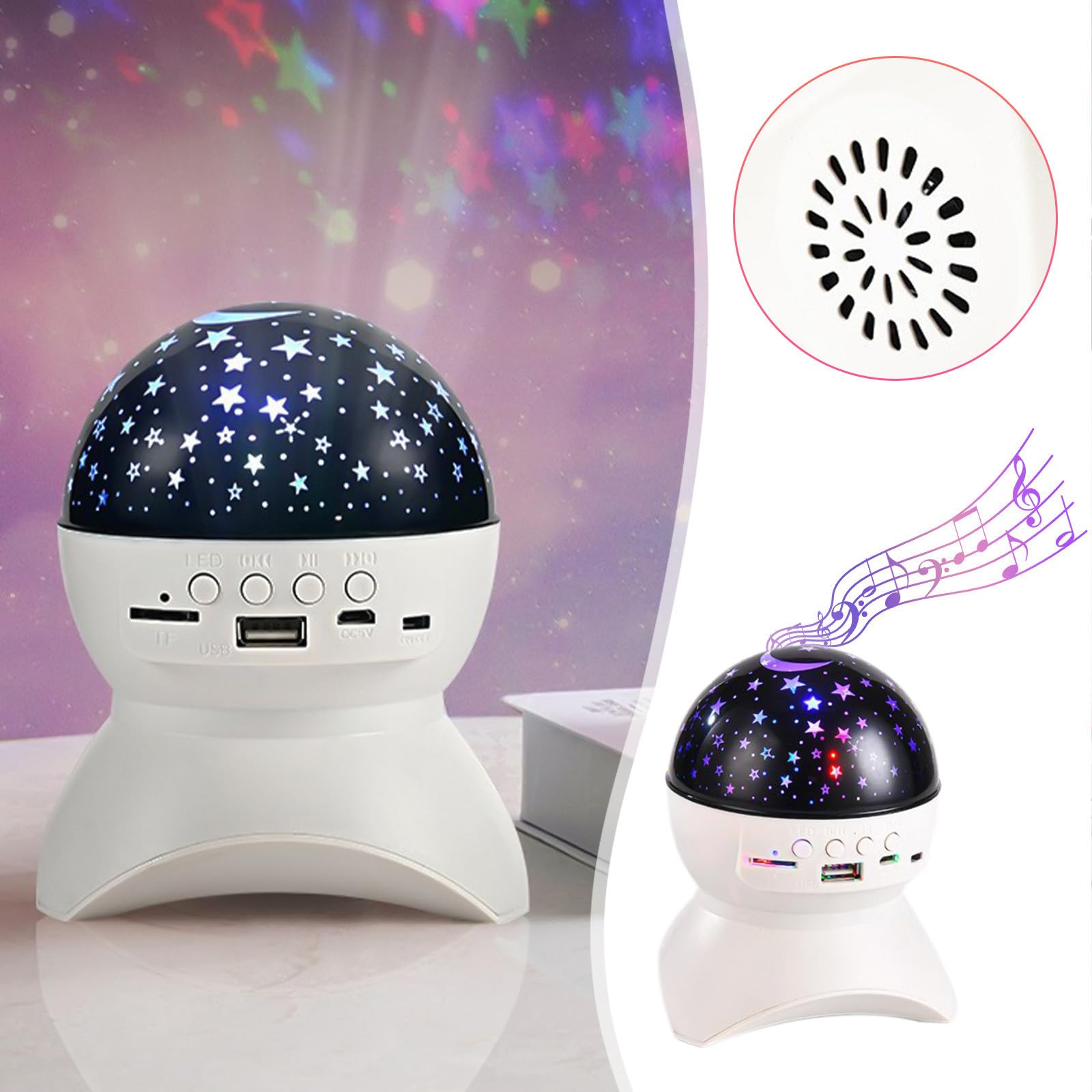 Głośnik Bluetooth, lampka nieba z projekcją LED z obracającą się gwiazdą, przenośne muzyczne światło otoczenia z USB, kartą TF, obsługą dysku U - idealna lampka nocna do sypialni dla rodziny, wystrój