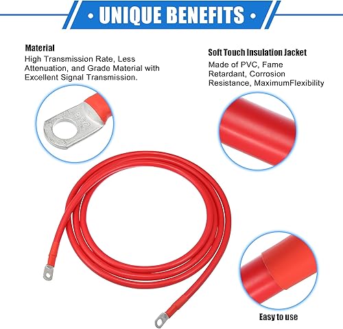 Miniatura 3 de VekAuto 1 par de cables inversores de batería de cobre, calibre 2 AWG, cable de batería de 10 pies universal para automóvil, vehículo, RV,