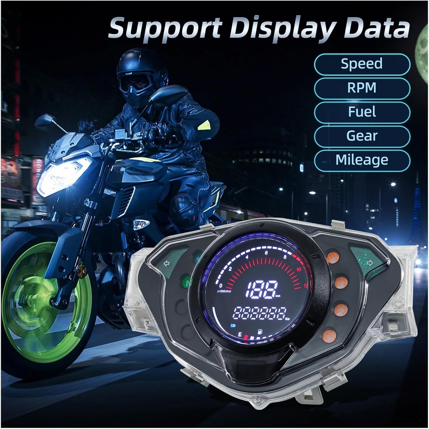 Motorcycle Odometer Speedometer Digital LED Motorcycle Tachometer Odometer Instrument 12000rpm Speed Fuel Level Gauge Dashboard for WAVE125X