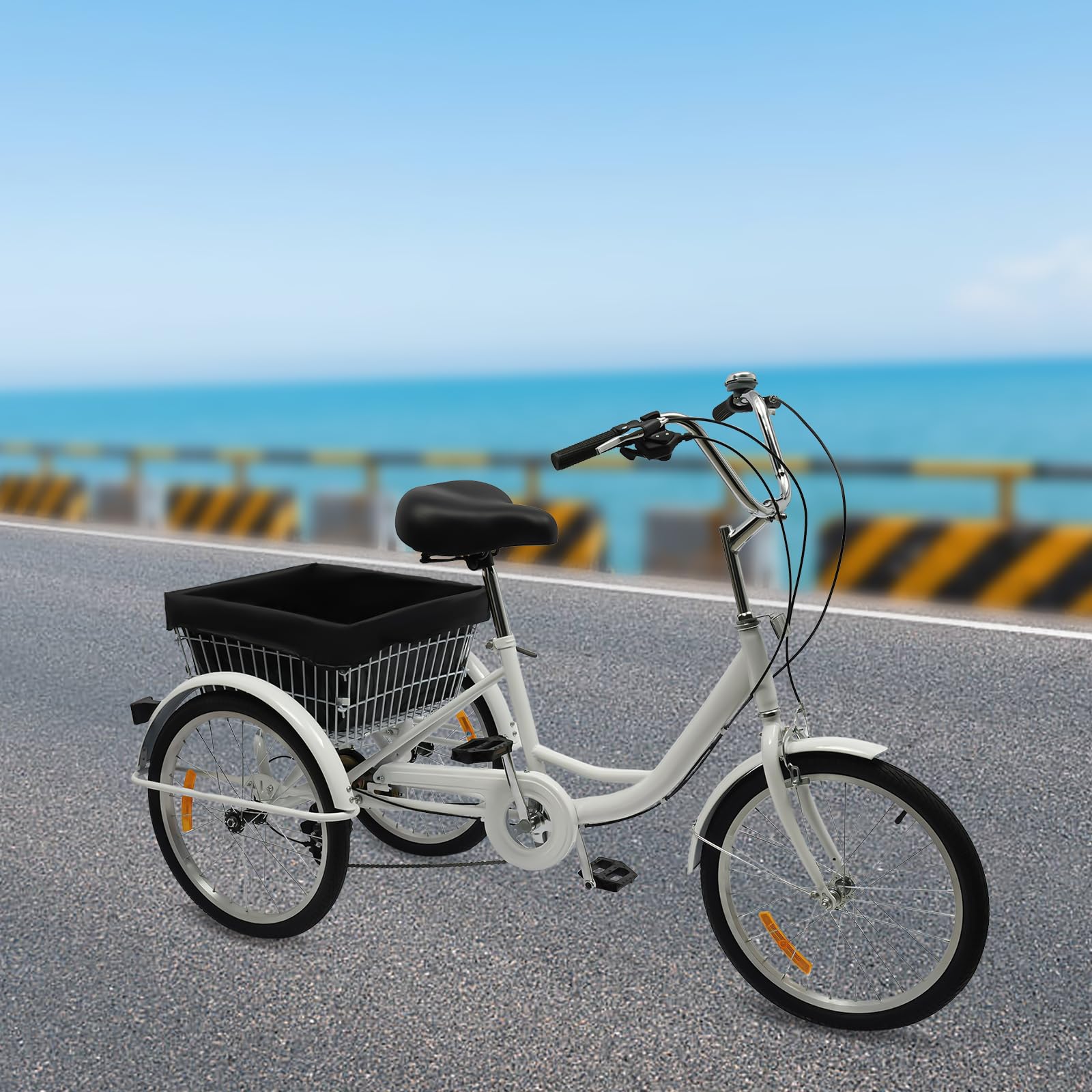 Triciclo de 20 pulgadas para adultos, 8 marchas, bicicleta de carga de acero al carbono, bicicleta para personas mayores, con cesta de la compra, altura ajustable, ruedas de ciudad, máx.