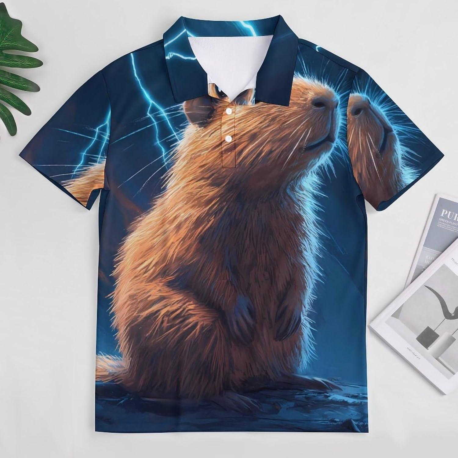 Thunder and Capybara Women's Golf Polo Shirts Short Sleeve Quick Dry Tennis Tops Casual Work Blouses