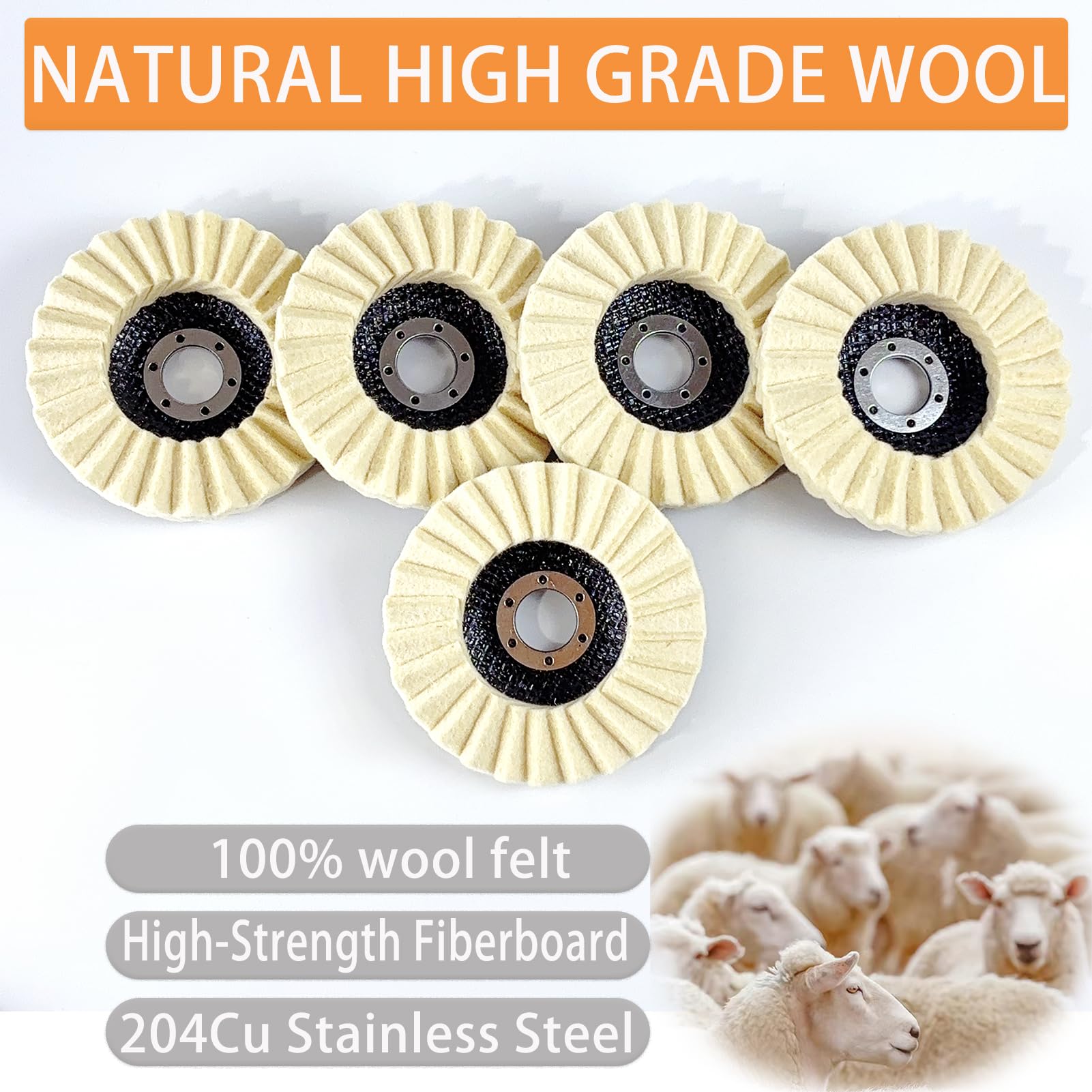 Angle Grinder Polishing Kit - 5 Pcs Wool Buffing Wheels -4