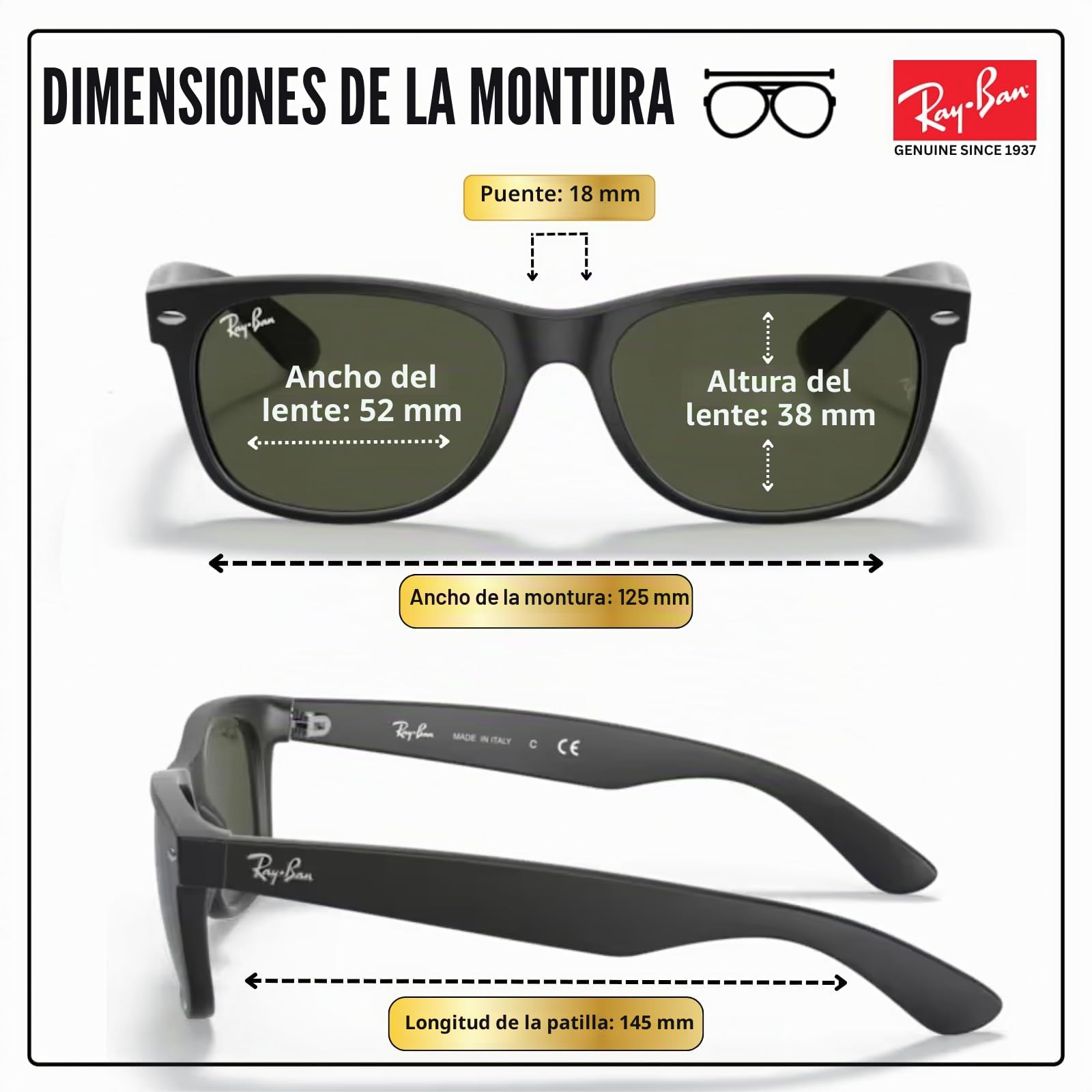 Ray-Ban RB2132 NEW WAYFARER Classic - Gafas de sol con kit oficial de gafas