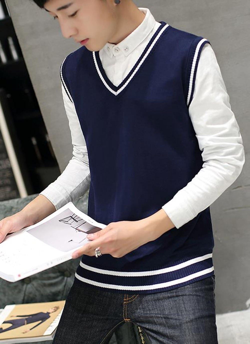 ニカ メンズ ベストセーター ニットベスト 秋 冬 ベスト カジュアル 無地 ビジネスベスト 21年激安