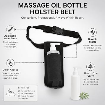 Massage Bottle Holster Durable Waist Pack, Single Bottle Holster Kit, Adjustable Strap,Heavy Duty Essential Oil Dispenser for Massage Practitioners (Black)