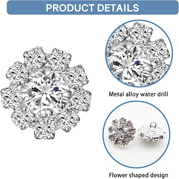Rhinestone and Diamante Buttons for Crafting, Silver 10 Pcs