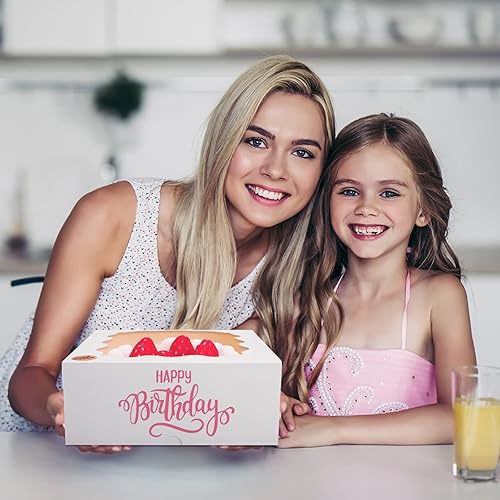 Miniatura 5 de Eupako Cajas para tartas autoemergentes de 10 x 10 x 5 pulgadas con ventana, 24 cajas de panadería blancas de plegado rápido, caja de regalo fácil