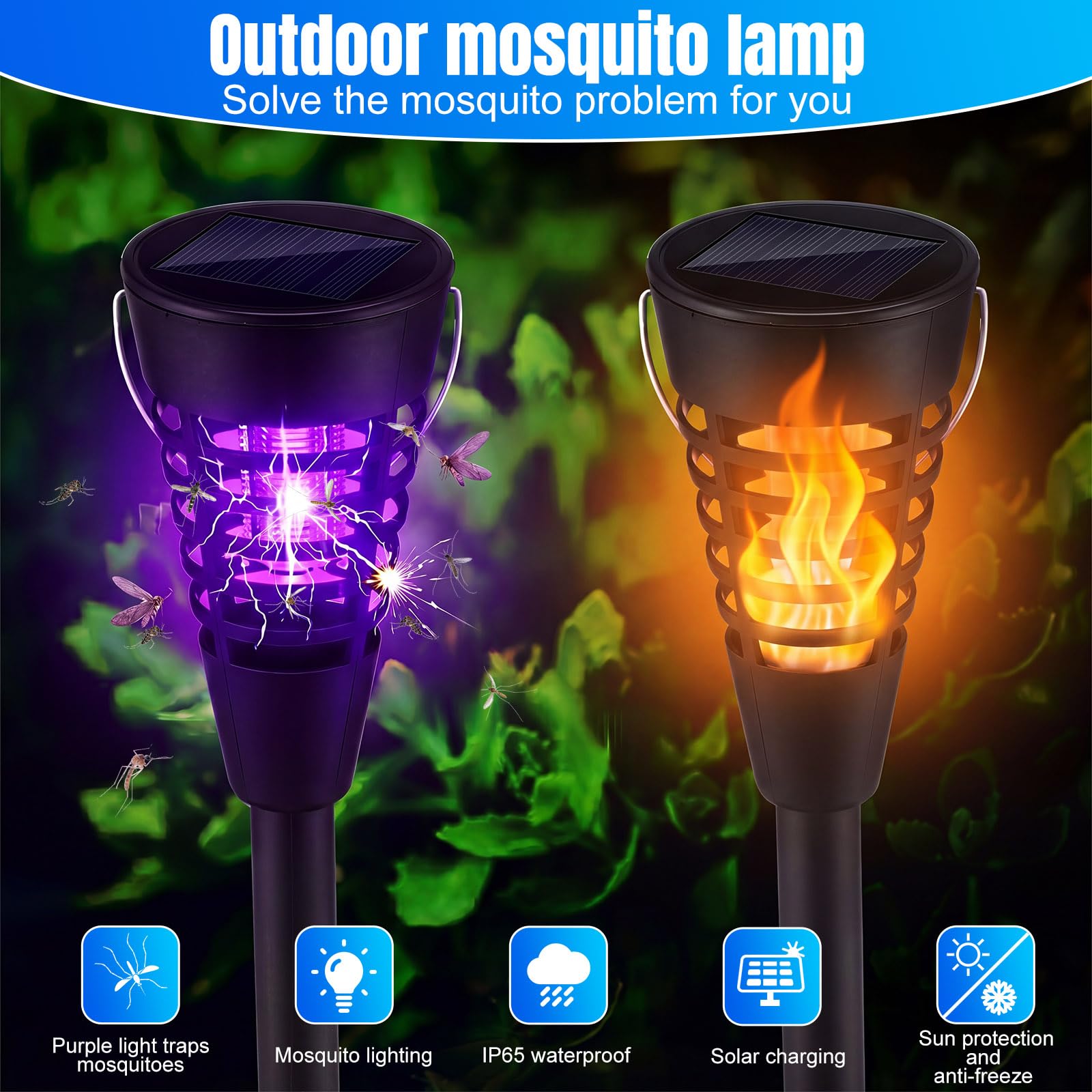 Qualirey Lot de 12 tue-insectes solaires et tueurs de moustiques d'extérieur étanches en forme de cône Lumière LED Répulsif anti-moustiques pour terrasse, jardin, cour, camping – Design à suspendre