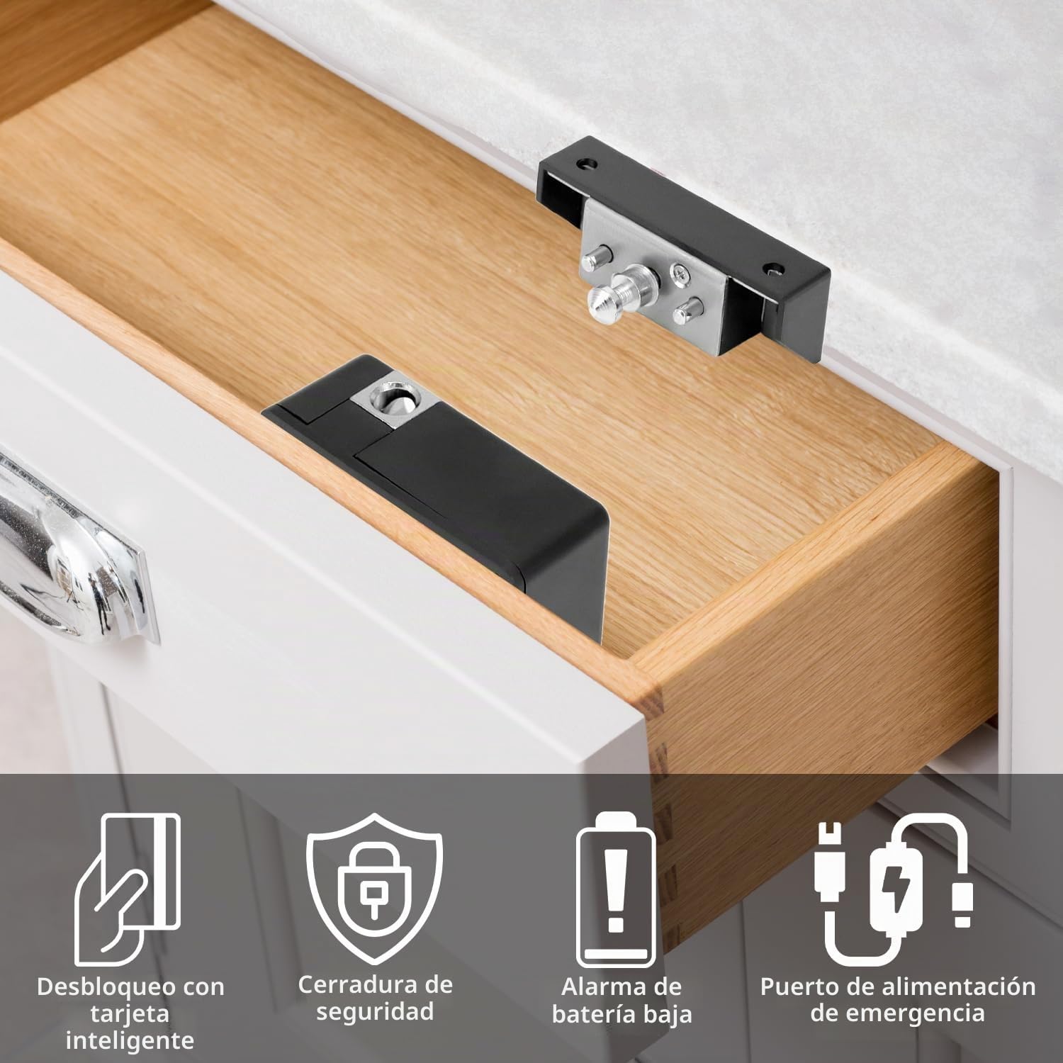 QWORK® Cerradura de cajón RFID, Cerraduras ocultas para armario, Negro