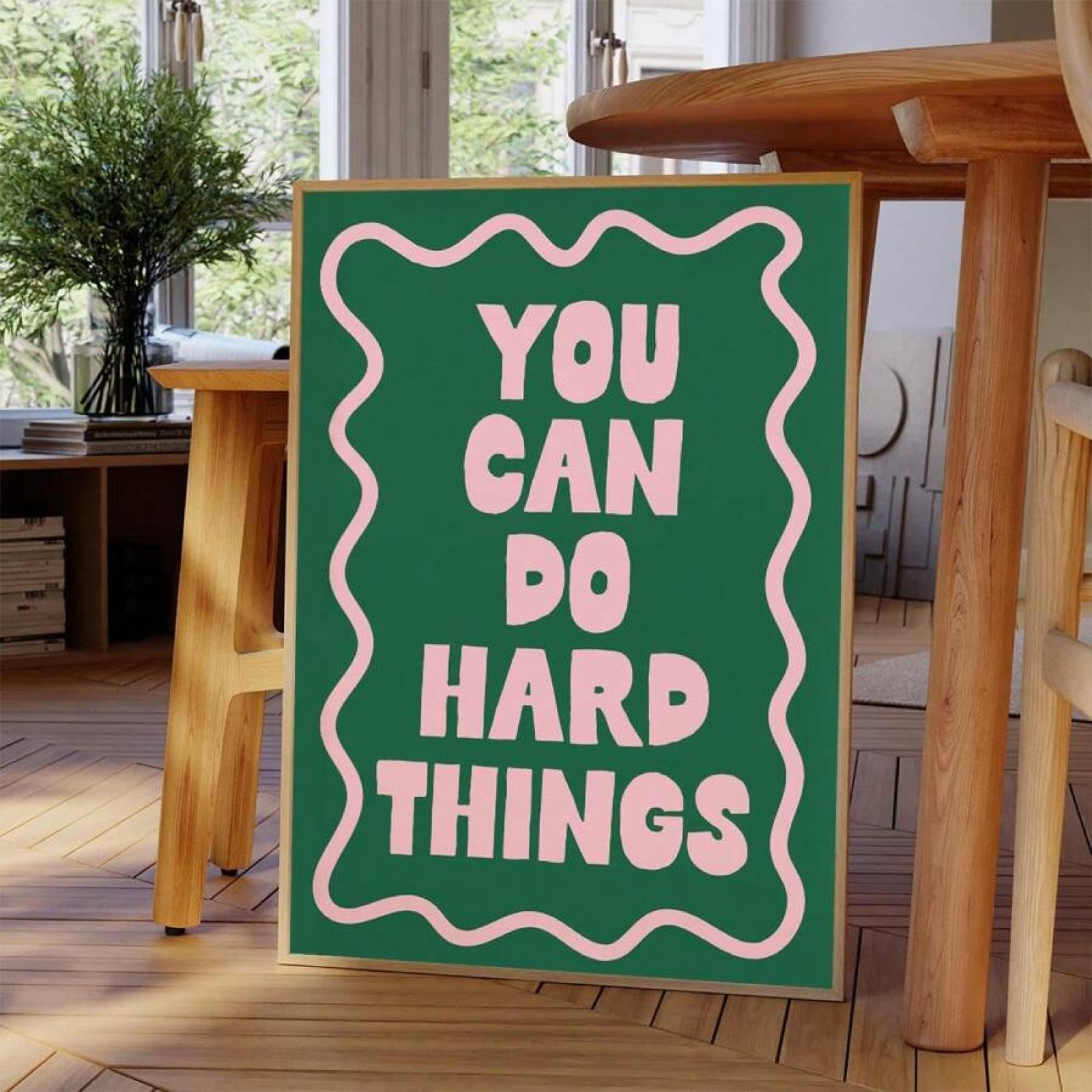 XINBAO Arte murale, stampa su tela You Can Do Hard Things, poster rosa e verde, poster di affermazione con promemoria giornaliero, camera da letto femminile 80x110 cm con cornice