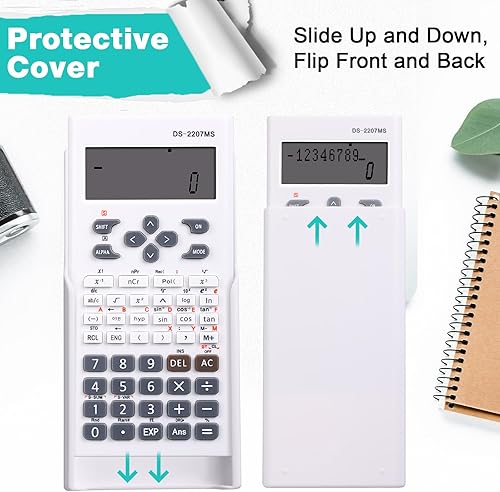 Miniatura 3 de Copkim Calculadora científica de ingeniería de 2 líneas a granel con cubierta dura protectora calculadora matemática blanca para estudiantes