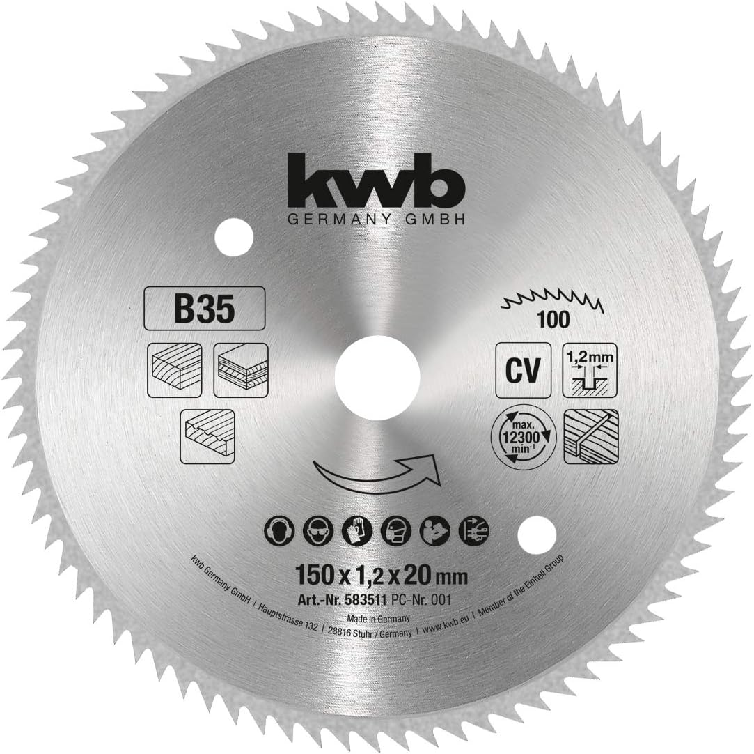 kwb Circular Saw Blade 150 x 20 mm, Made in Germany, Fine Cuts, Suitable for Wood Panels Profiled Wood, and Softwood