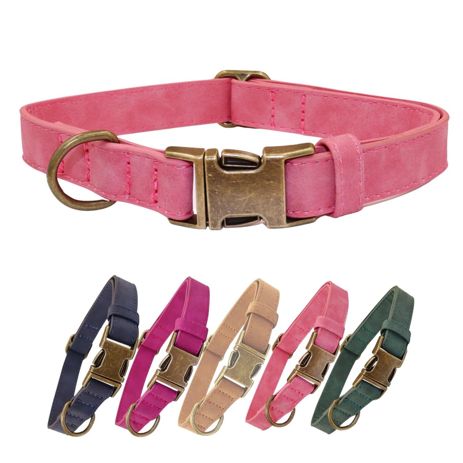 THAIN Soft Leather Dog Collar, Heavy Duty Metal Buckle Padded Dog Collar Quick Release