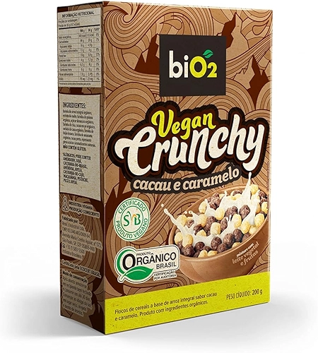 Cereal Matinal Orgânico biO2 Vegan Crunchy Cacau e Caramelo 200 g Vegano e sem Glúten