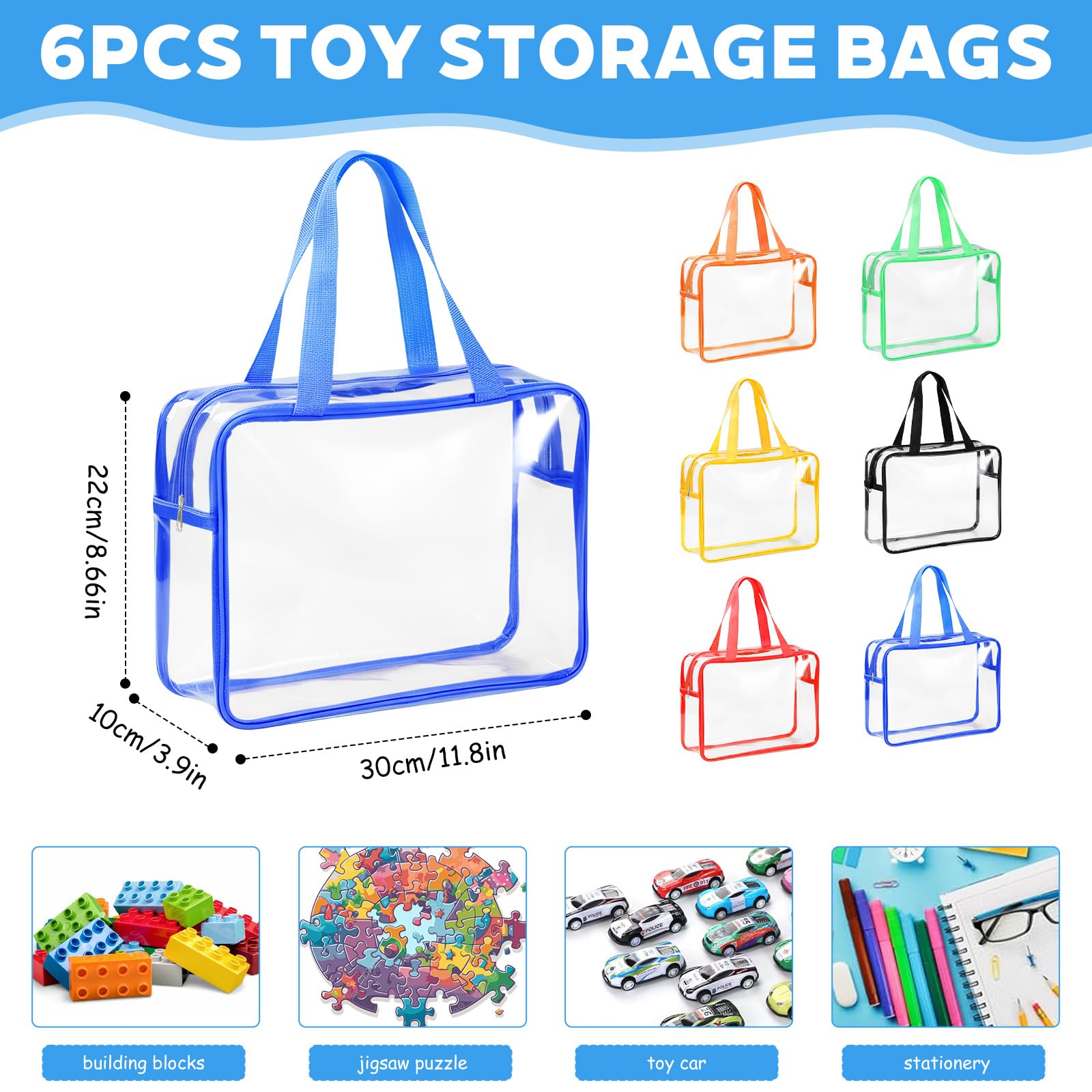 6 Pezzi Sacchetti Portaoggetti per Giocattoli Organizer Sacchetti Giochi Borse Portaoggetti in PVC per Giocattoli, Tasche Portaoggetti per Giocattolo, Puzzle, Libri (30x10x22cm)
