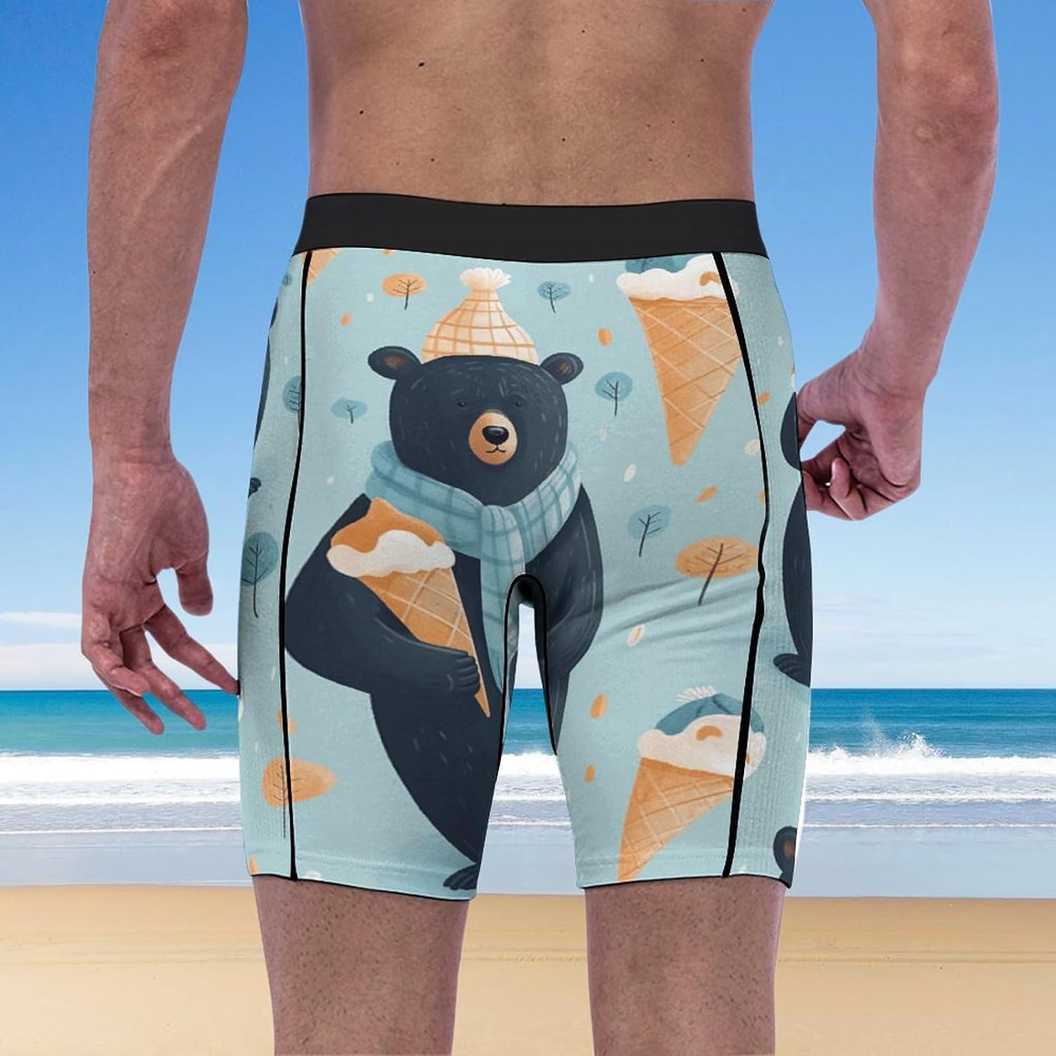 Winter Bear Ice Cream Compression Shorts Men Spandex Sport Shorts Workout Performance Baselayer Underwear