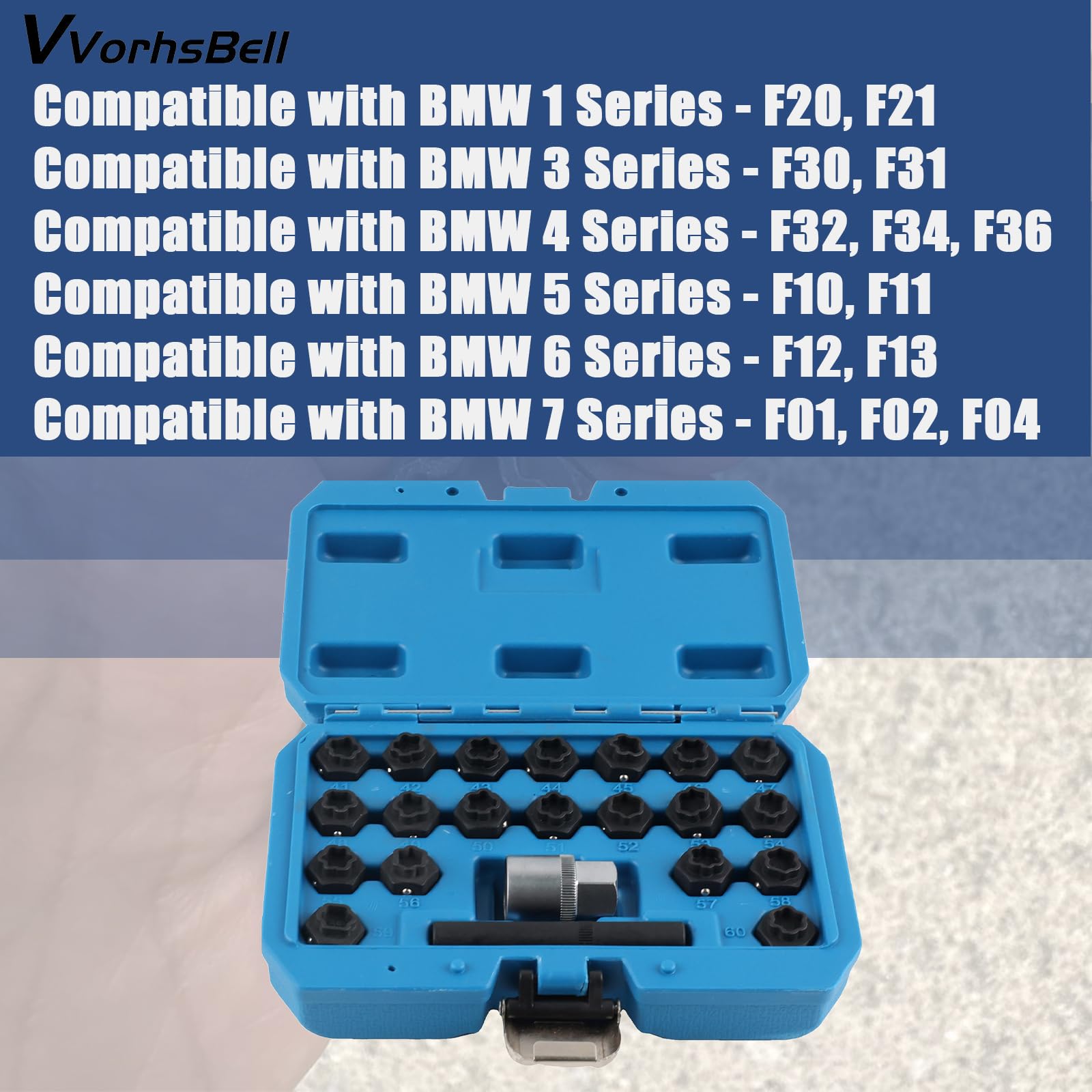 Juego de 22 llaves de tuerca de rueda de bloqueo compatibles con BMW F20 F30 F10 F01 Series 1 3 5 7, OEM 36 2 010, kit de herramientas de extracción con adaptador de enchufe y funda