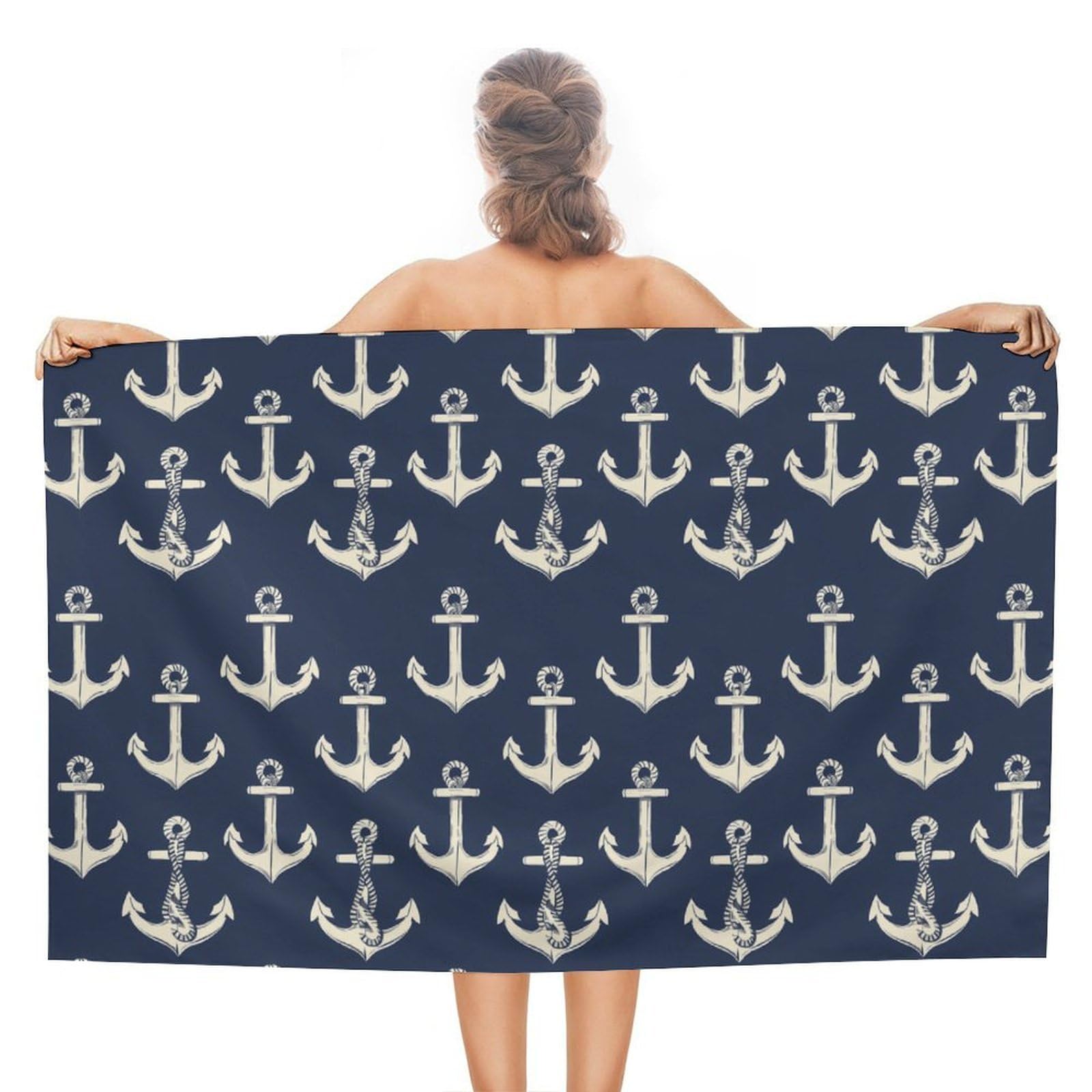 CGSBNGHA Anchors Nautical Pattern Beach Towels Soft Bathroom Bath Pool Swim Towels for Women Men