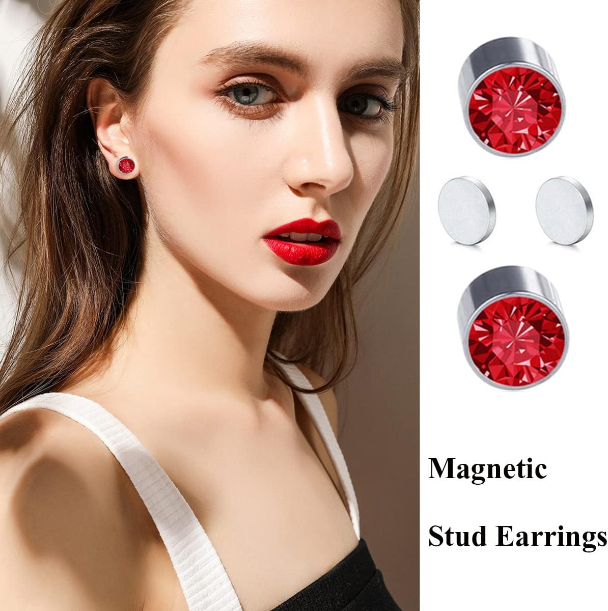 Spiritlele 12 Pairs Colors Round Rhinestone Magnetic Earrings Clip on Non Piercing Earrings Set for Women Girls 6MM