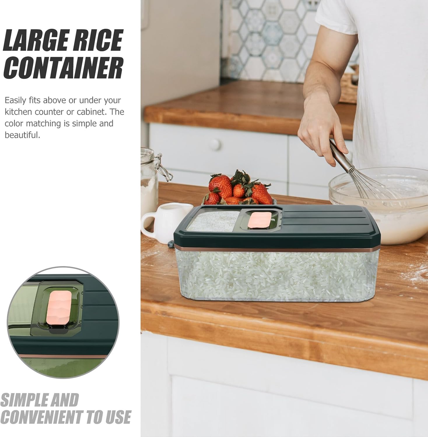 Airtight Rice Storage Bucket Large Capacity Grain Container with Lid for Kitchen Pantry Food Organization