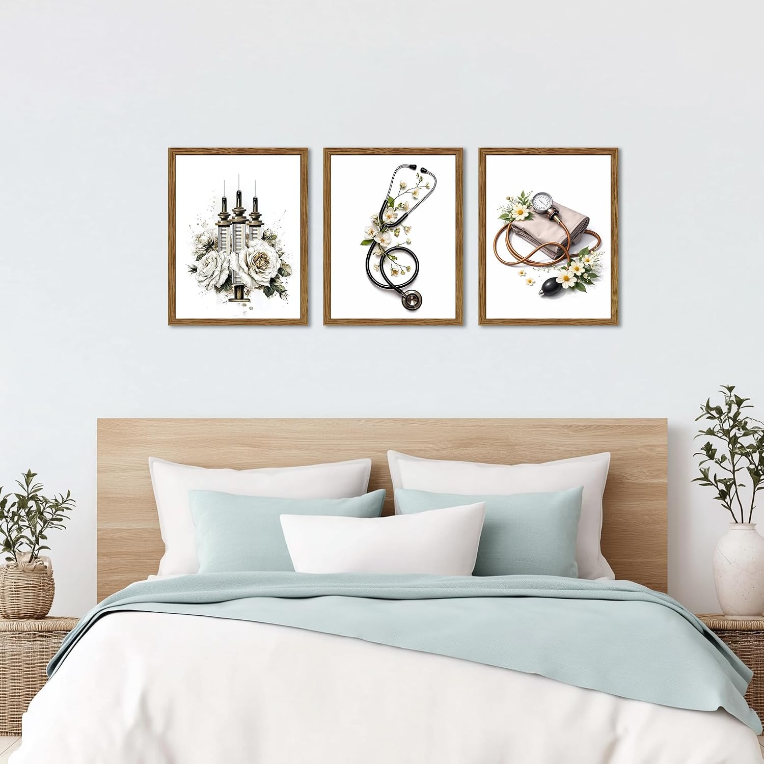 Nurse Doctor Medical Wall Decor, Nursing Office Wall Art Prints, Vintage Floral Medical Supplies Canvas for Nurse Doctor Office Hospital School, 8x10 Inches Set of 3 Framed