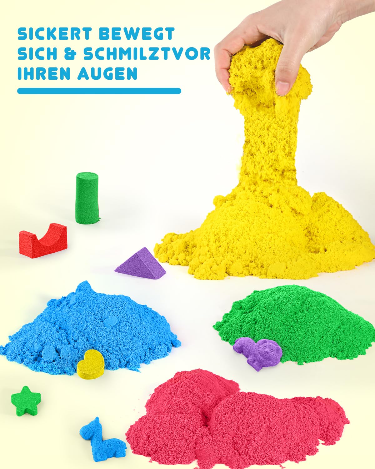 AtMini Wonder Sand Regenbogen Mix Set -5kg Spielsand with 6 Farbe，Knetsand für kinder Sandbox mit Deckel für kinder 3 4 5 6 7+ Jahre Alt（Blau）