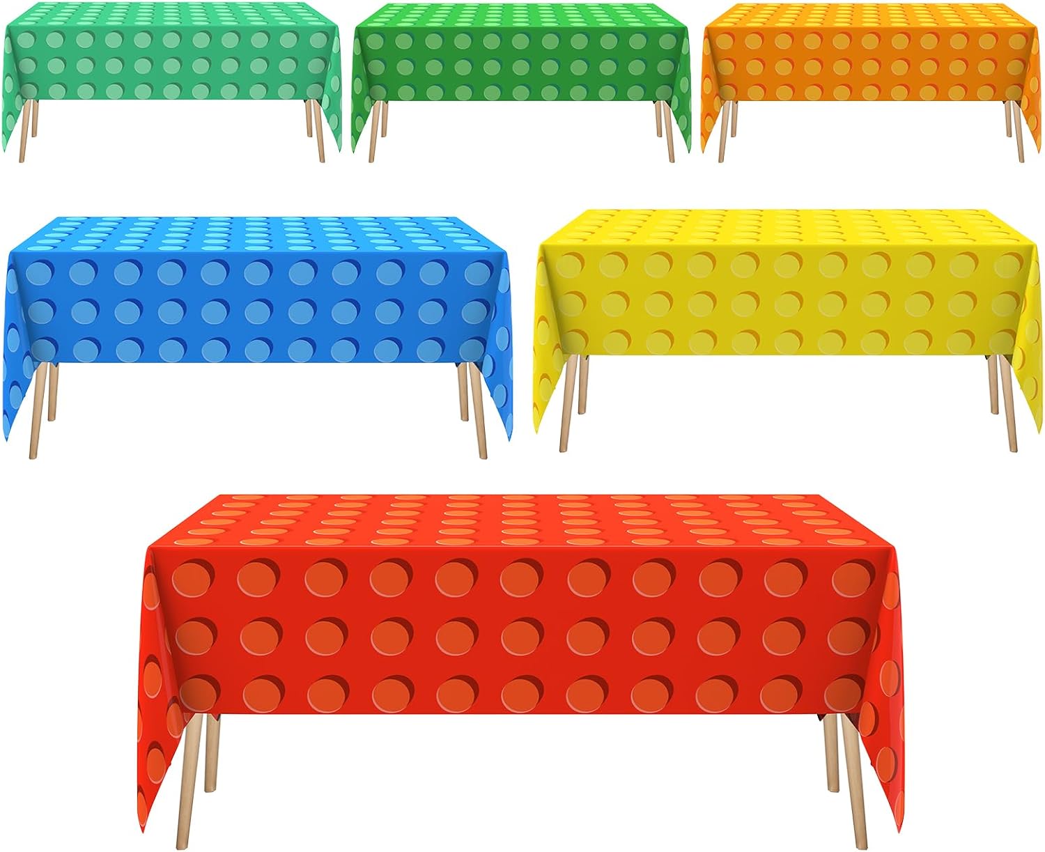 Oudain 54 x 108 Inch Colorful Building Block Tablecloths Disposable Waterproof Table Cover Building Block Theme Party Decoration Brick Table Cloth for Birthday(Yellow Red Blue Green Orange,6 Pcs)