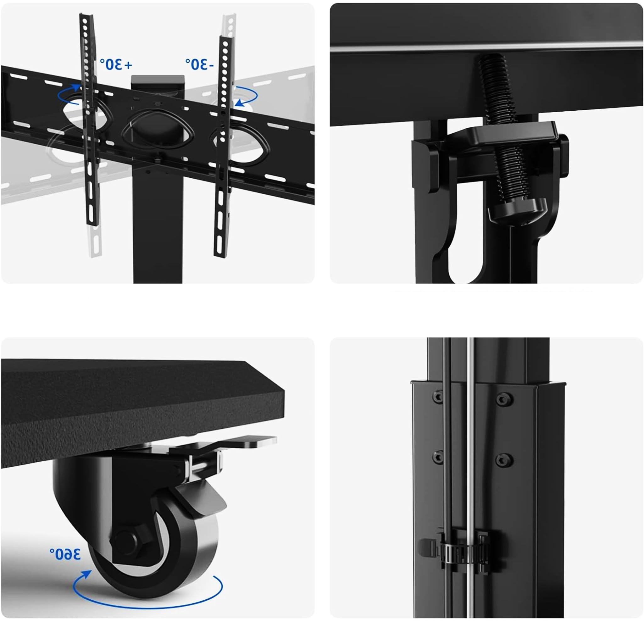 Bricoloco Soporte TV de Suelo con Ruedas giratorias y 2 baldas de Apoyo para Accesorios - Soporte de pie para televisores de 37 a 70 Pulgadas con Base Robusta y Estable - Sistema de Cables recogidos.