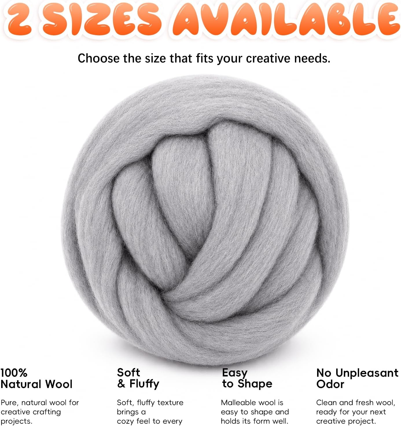 1.76oz(50g) Wool Roving: Needle Felting Wool White Roving Wool Felting Supplies Pure Wools Chunky Yarn Spinning Wool Roving for Needle Felting Wet DIY Hand Spinning(Light Gray)